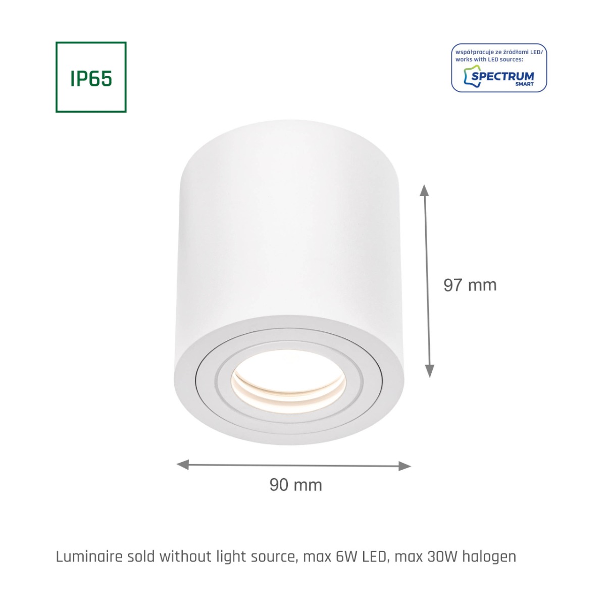 Led Spot Met GU10 Fitting Opbouw Rond Wit IP65