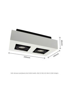 Opbouwspot GU10 2-voudig – rechthoekig – wit/zwart – kantelbaar – IP20 – 255×145×85 mm – zonder lichtbron